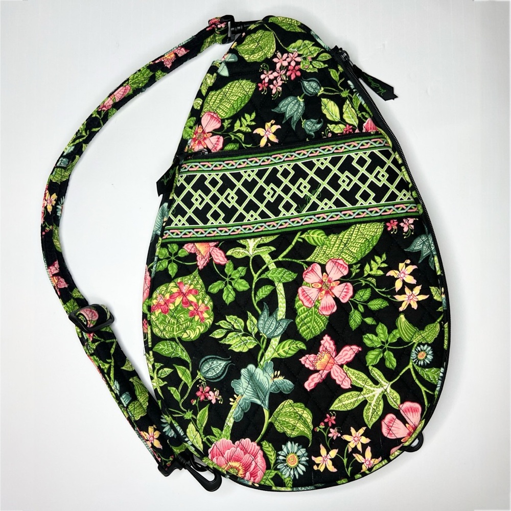 Vera Bradley Tennis Racquet Cover Sling Tote Bag Black Floral